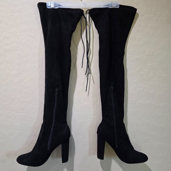 Viva Black Faux Suede Over the Knee Thigh High Heeled Winter Goth Boots Boot 39 - Picture 14 of 16